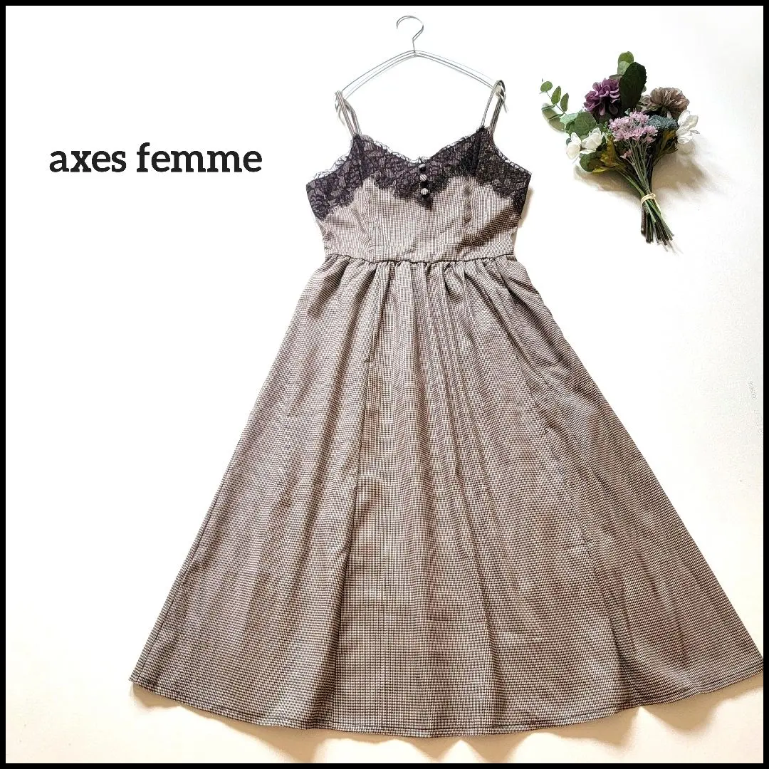 Thumbnail of axes femme ● Back Ribbon ♪ Floral Lace Houndstooth Long Camisole Dress / Excellent Condition