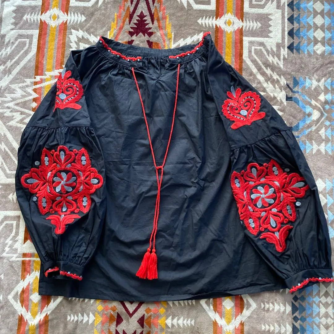 Thumbnail of Black embroidered blouse, pullover