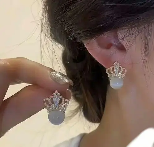 Thumbnail of Elegant Crown Pearl Earrings - Beautiful, Stylish, Cute, Perfect for a Gift