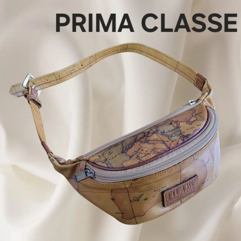PRIMA CLASSE　プリマクラッセ　ボディバッグ　ウエストポーチ　ベージュ 美品 PRIMA CLASSE プリマクラッセ PVC ウエストバッグ 地図