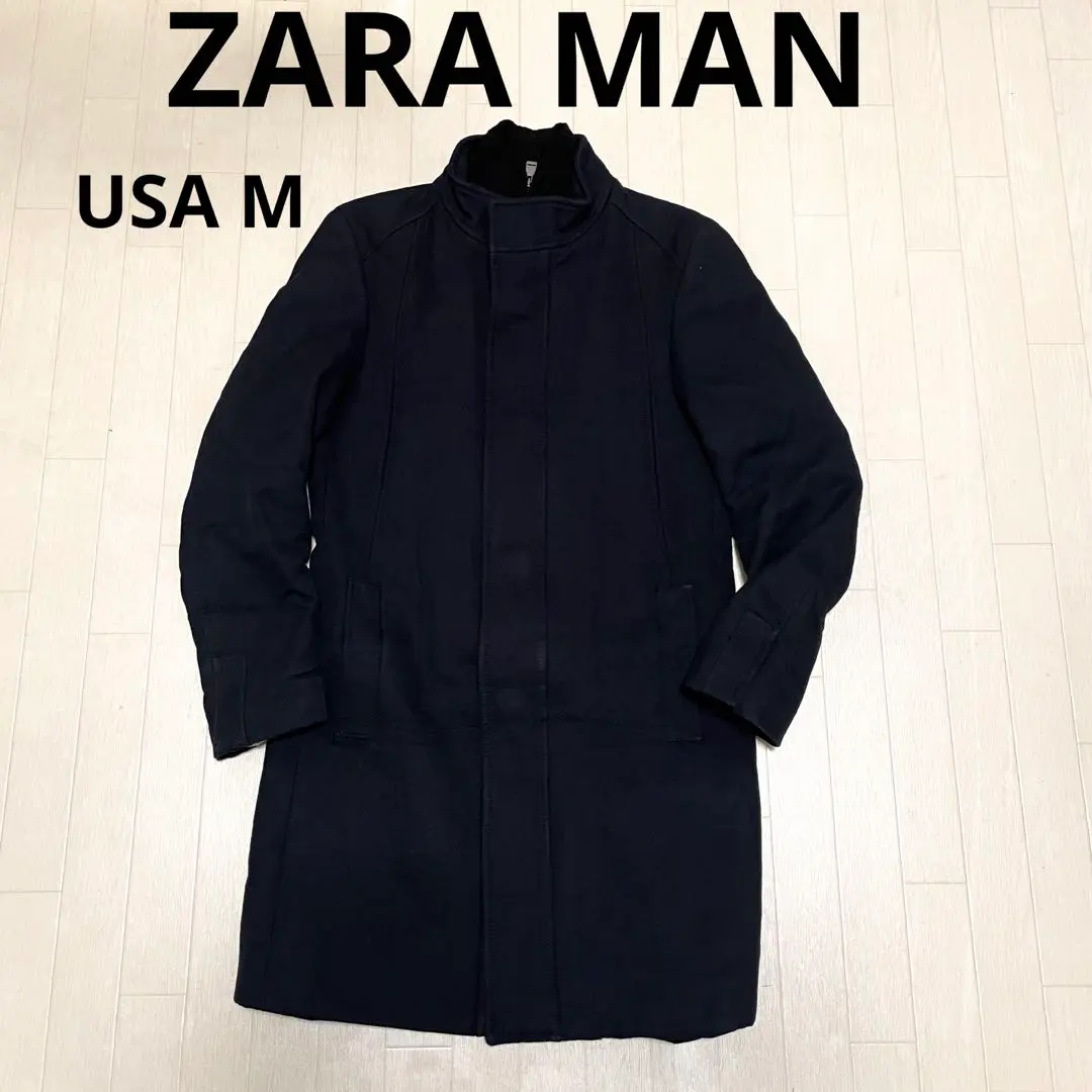 ZARA MAN 疊層半長款外套 海軍藍 拉鍊開襟 ザラマン 的縮圖