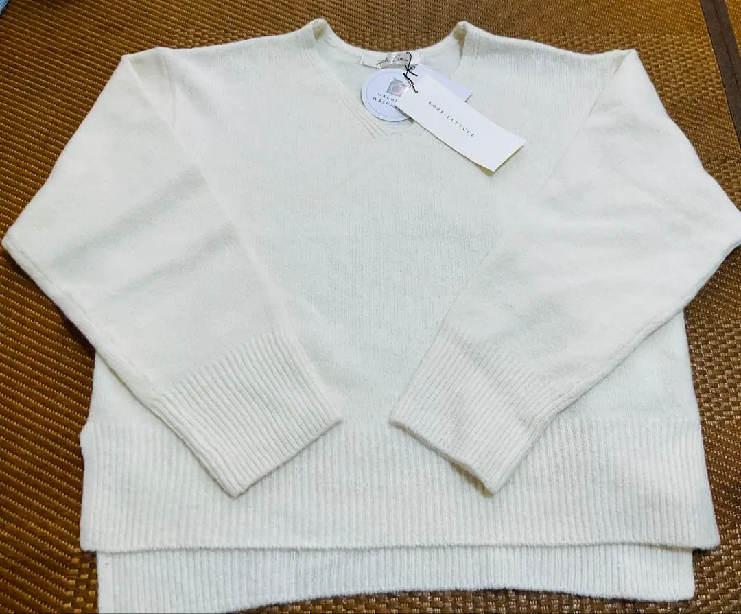 Thumbnail of Kobe Lettuce V-neck knit sweater, ivory, new with tags