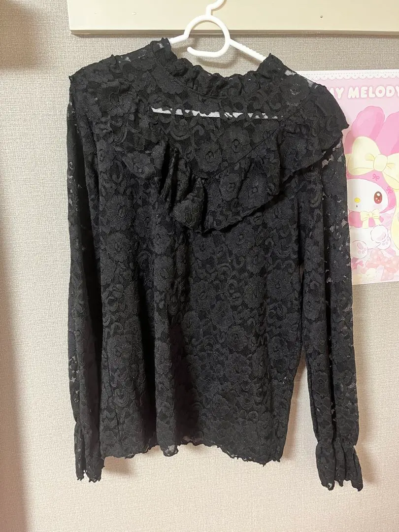 Thumbnail of Lace blouse with ruffles, black