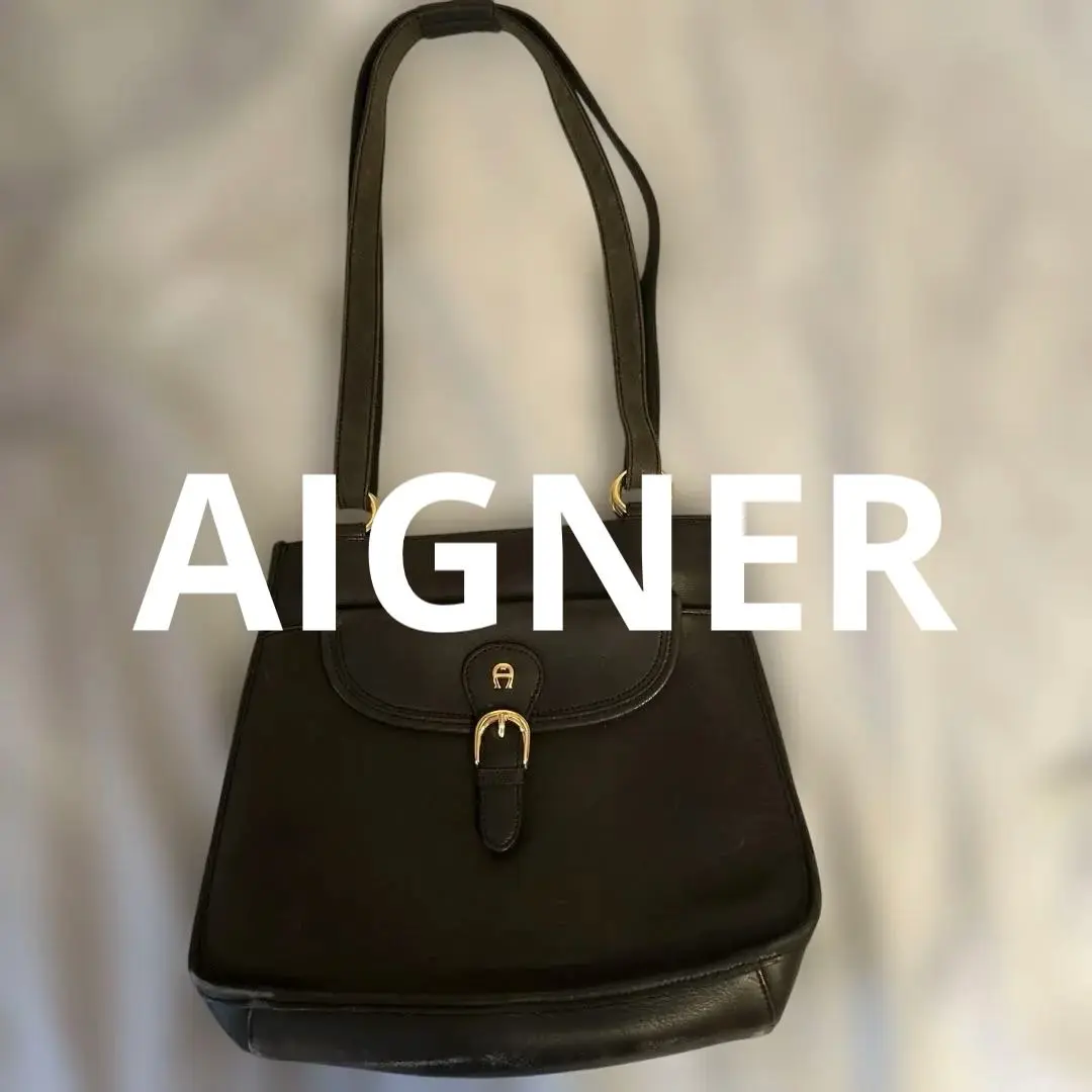 Aigner 未使用品☆ハンドバッグ 黒 ナイロン ロゴ柄 高級 肩掛け Aigner 未使用品☆ハンドバッグ 黒 ナイロン ロゴ柄 高級 肩掛け