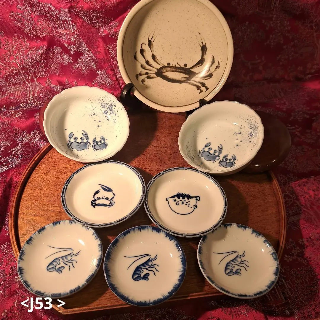 北大路魯山人作　織部焼　蟹図　長方皿　五客　清水公照極め箱　V　8080A Yahoo!オークション -「北大路魯山人 蟹」の落札相場・落札価格
