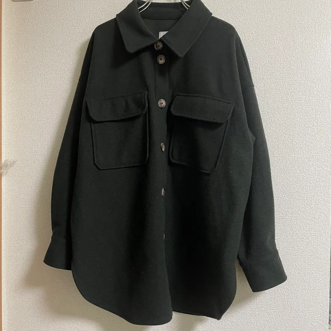 Thumbnail of H&M 【L】Black/Black Loose-fitting Oversized Shirt Jacket