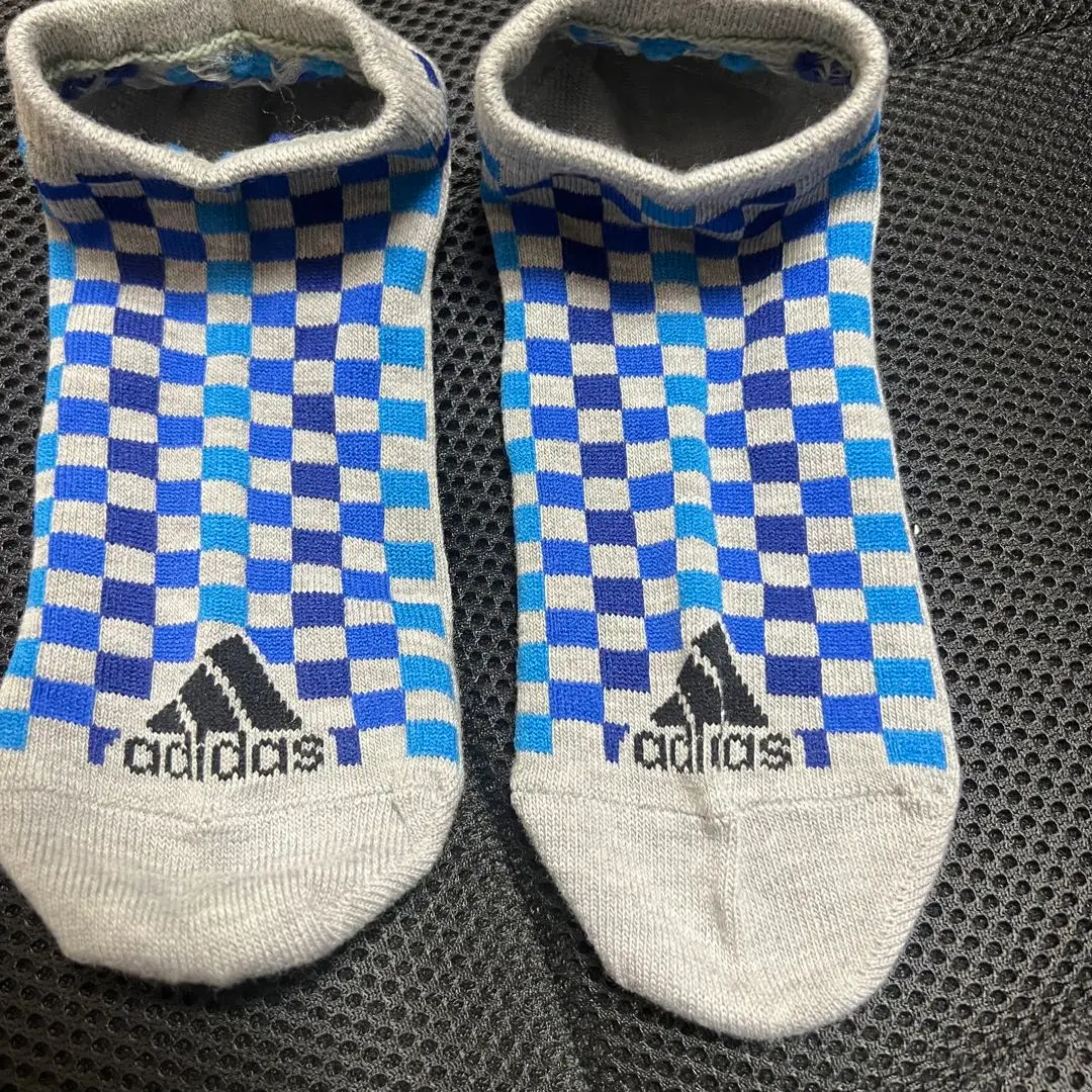 Thumbnail of Adidas socks, gray, blue, checkered pattern
