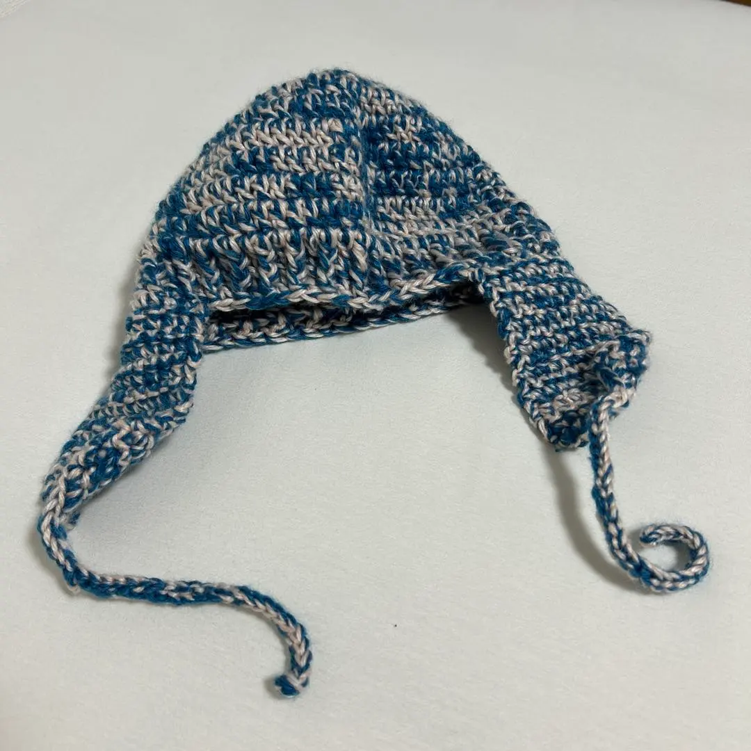 Thumbnail of Hooded knit cap, blue and pink, handmade, flight cap