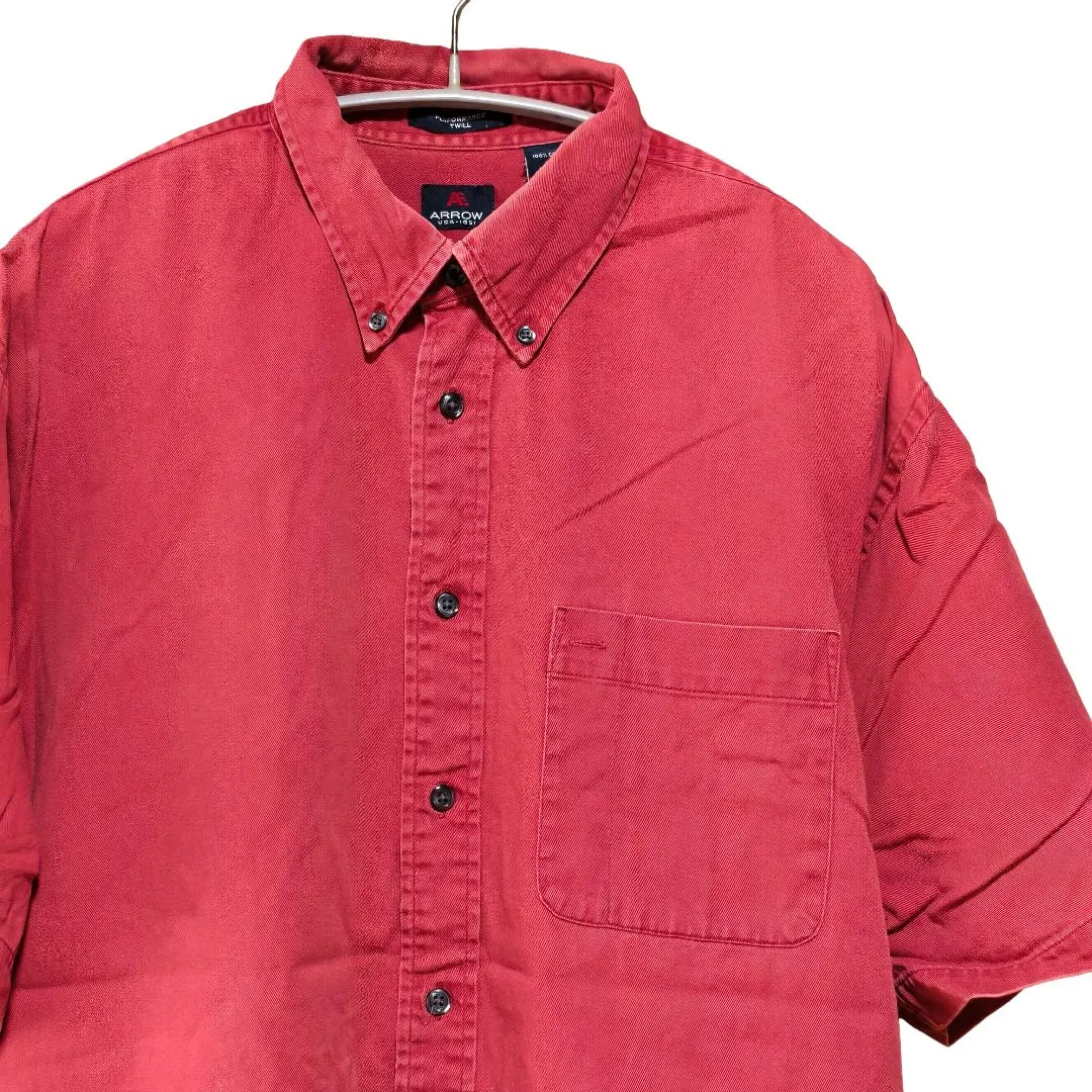 Thumbnail of ARROW Red L Button-down Short Sleeve Work Shirt a10b64