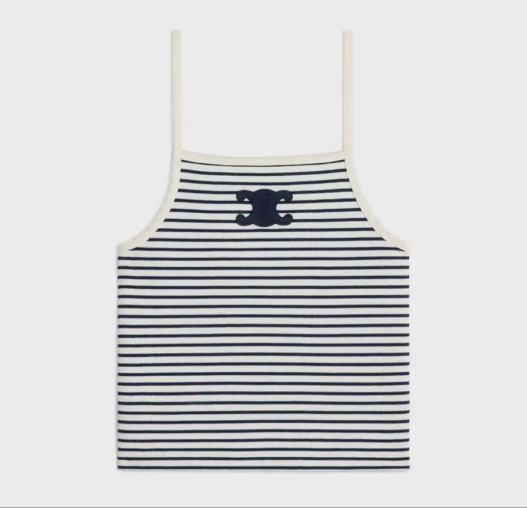 CELINE キャミソール　美品 CELINE PARIS トリオンフ プリント入り クロップド タンクトップ
