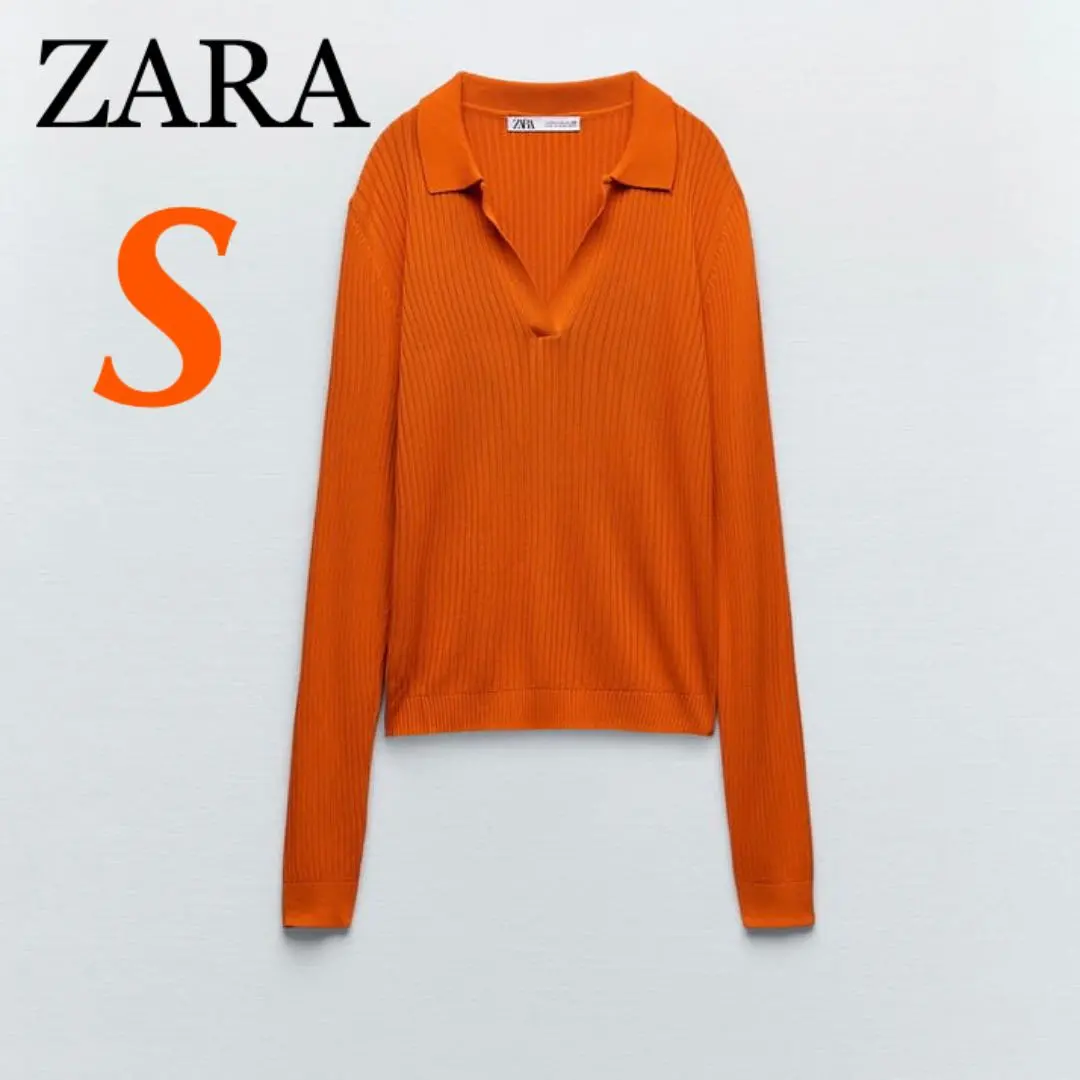 Thumbnail of ZARA Ribbed Knit Polo Shirt S Orange