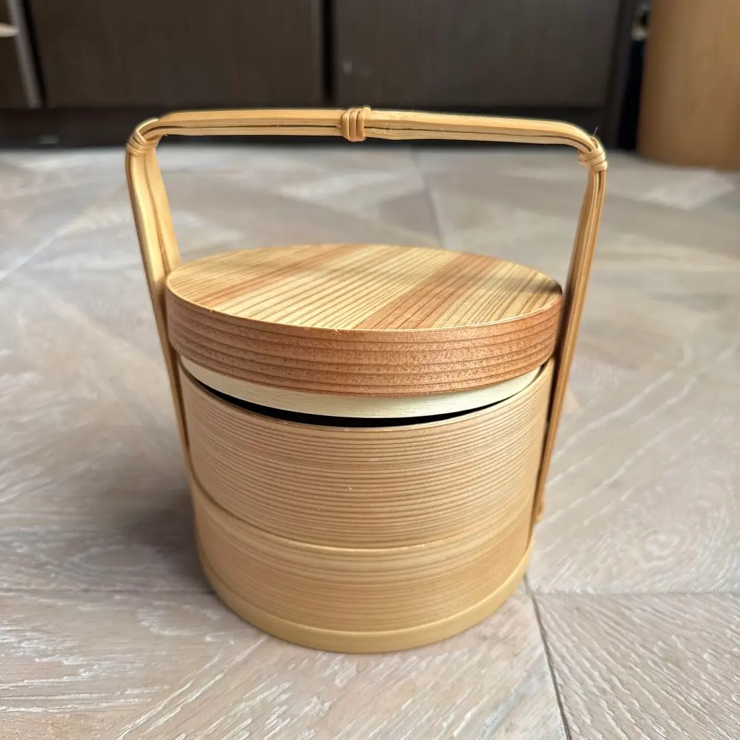 Thumbnail of Magewappa (bentwood) two-tiered lunch box, 15 cm diameter, 12 cm height