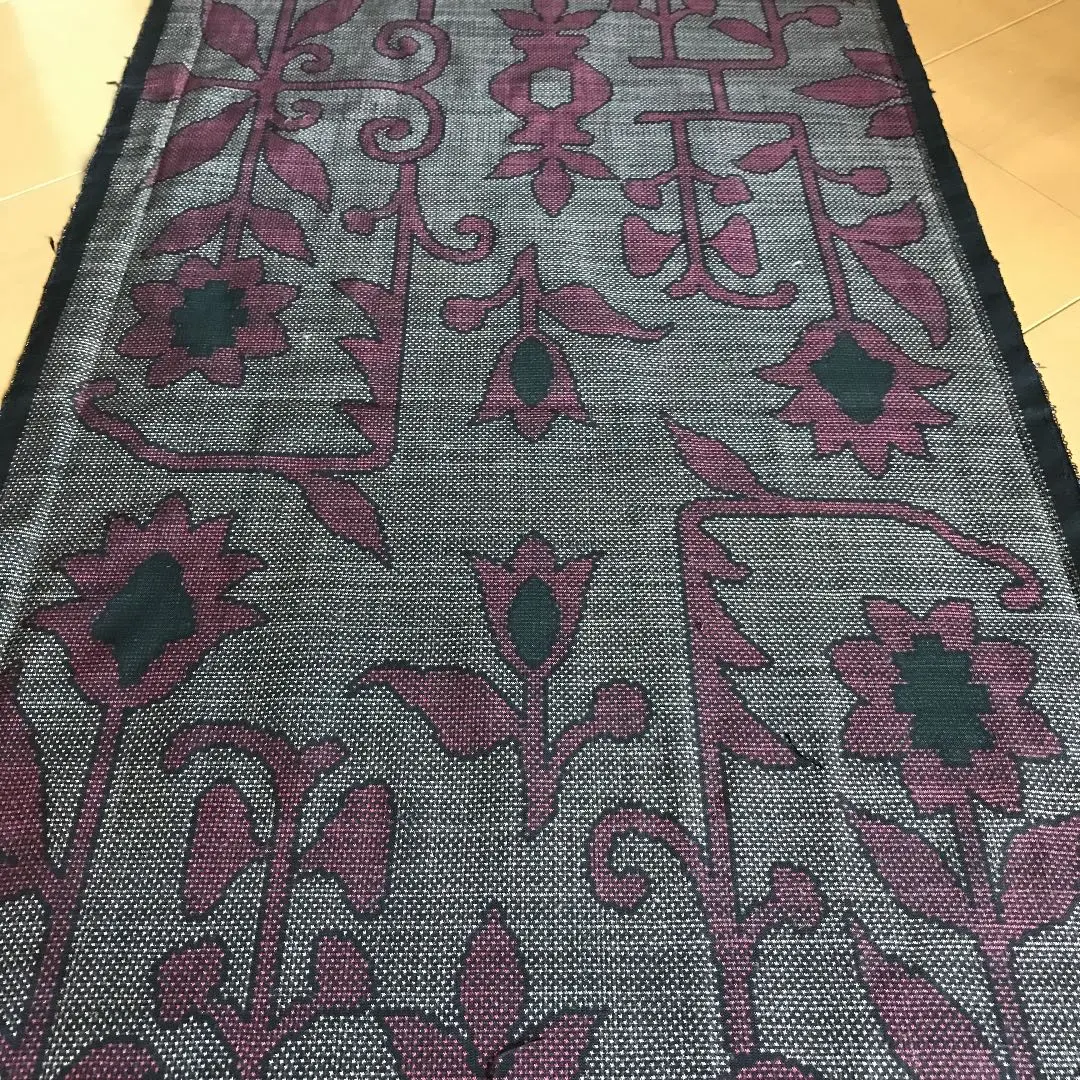 Thumbnail of ★Kimono Fabric Scrap, Oshima Tsumugi, Floral Arabesque, Chadro (Brown Mud Dye)★ R3.367