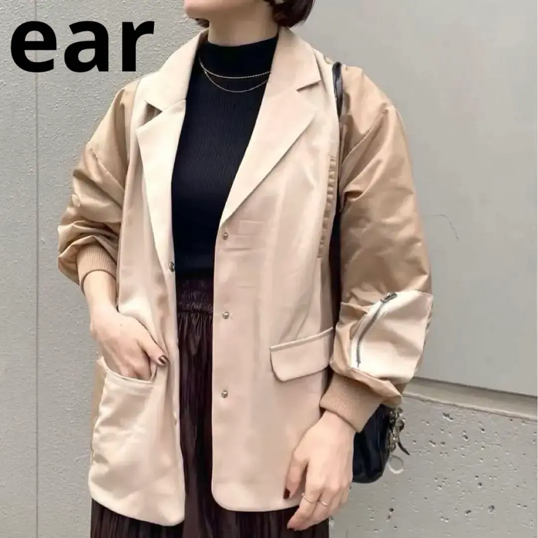 ear PAPILLONNER ベージュ 洗えるMA-1風 テーラードジャケット ear PAPILLONNER（イアパピヨネ）の「洗えるMA-1ジャケット