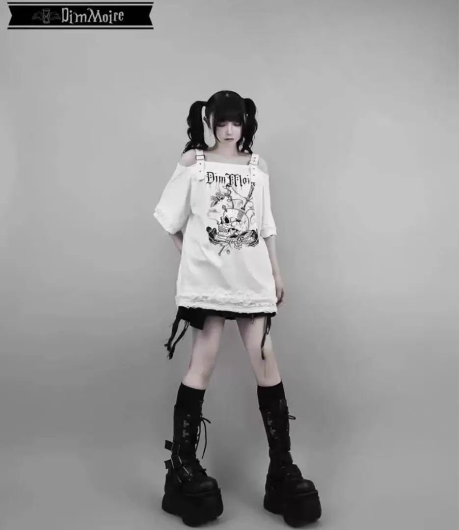Dimmoire Dig in skullオフショルT 正規品 DimMoire Dig in SkullオフショルT 地雷系 Tシャツ