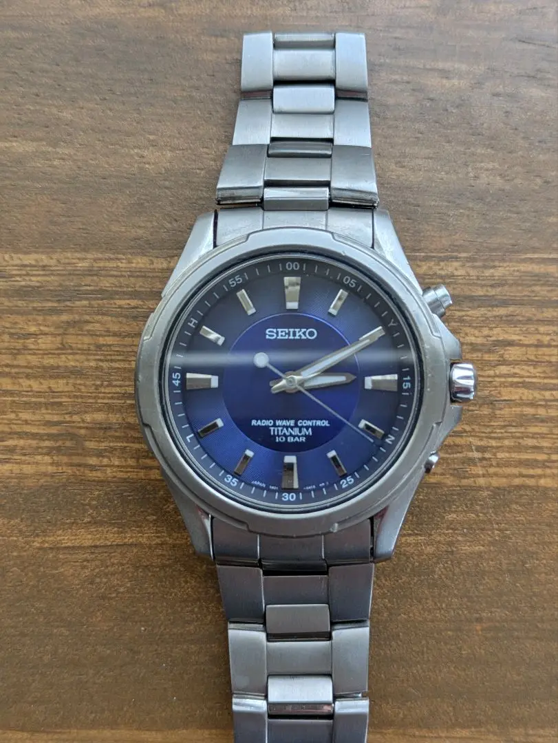 【電波時計、美品】SEIKO　セイコー　ネイビー　チタン　5B21-0AB0 2025年最新】SEIKO 5B21 0AB0の人気アイテム - メルカリ