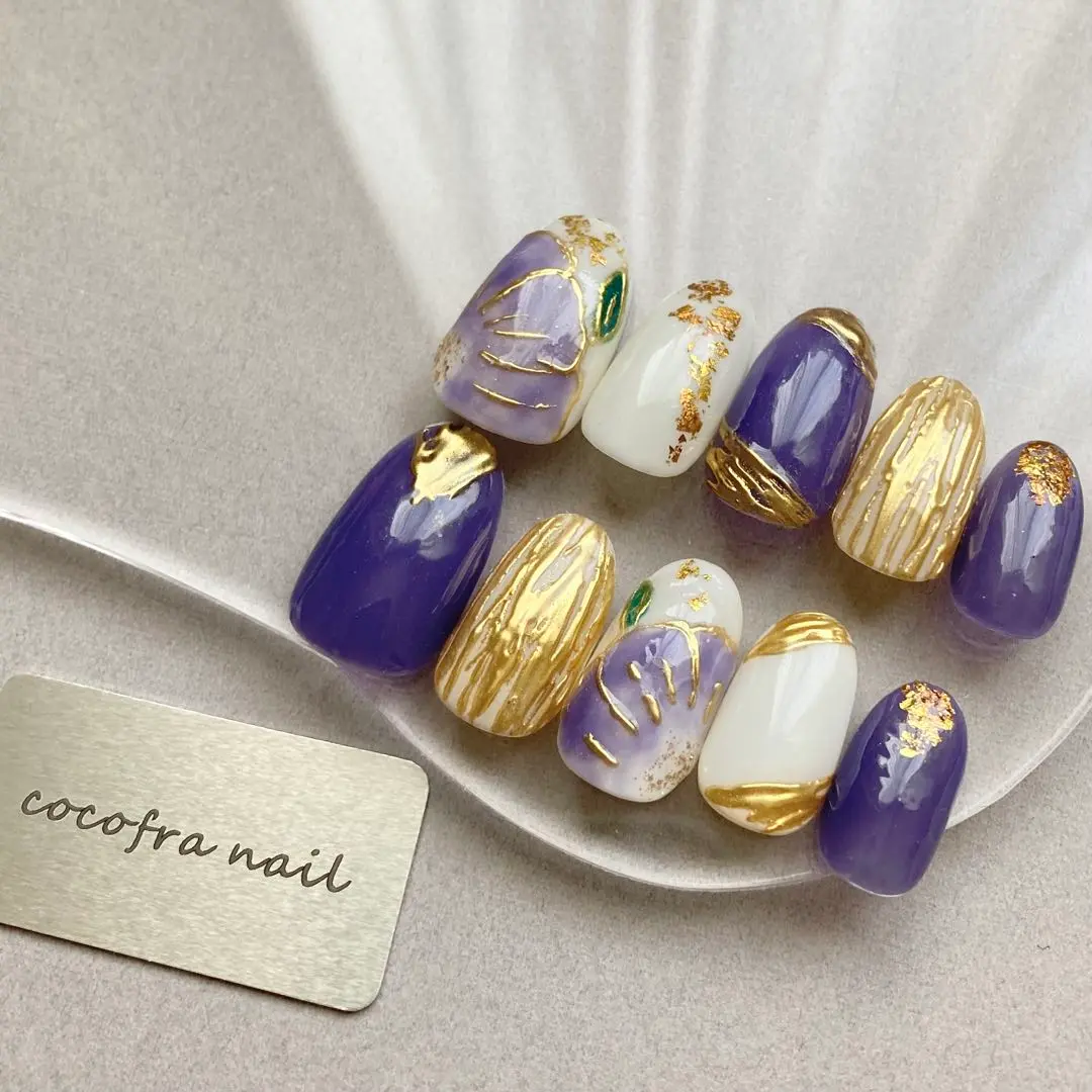 Thumbnail of Nail tips, custom order, purple, Japanese style, mirror, coming-of-age ceremony, graduation ceremony, wedding, furisode (long-sleeved kimono), hakama (traditional Japanese skirt), kimono