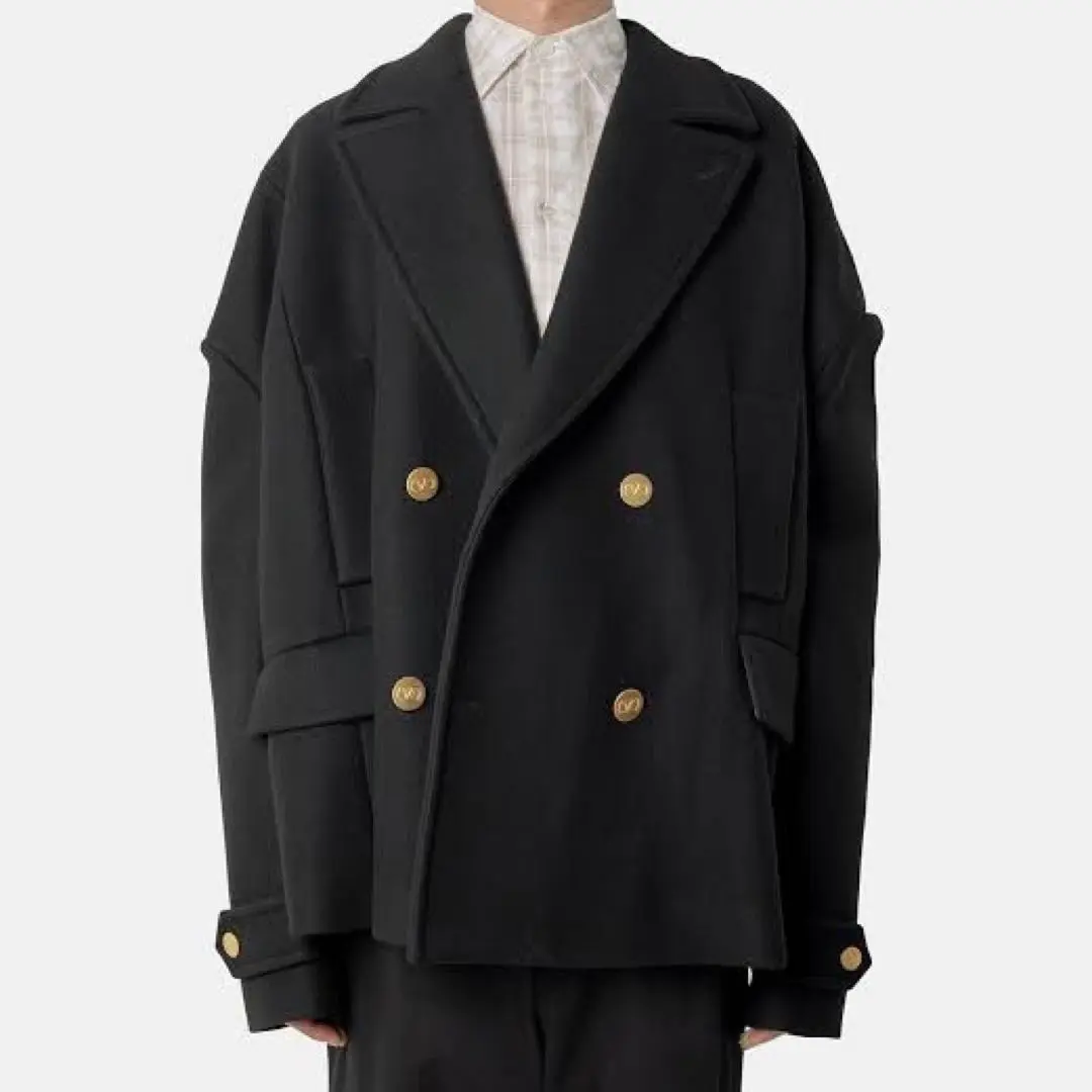 ＊VALENTINO＊ ブラック ウールコート Valentino Garavani カボション ダブルコート | ブラック