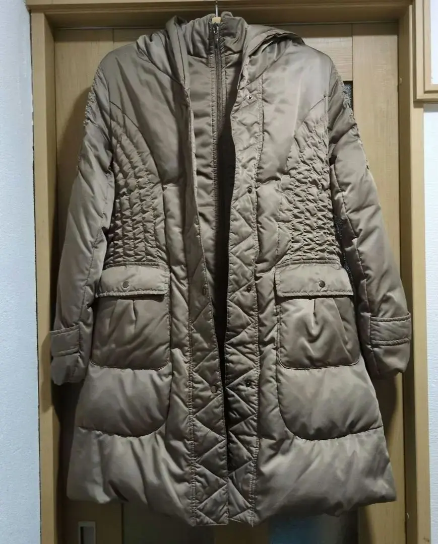 Thumbnail of Beige hooded down coat A