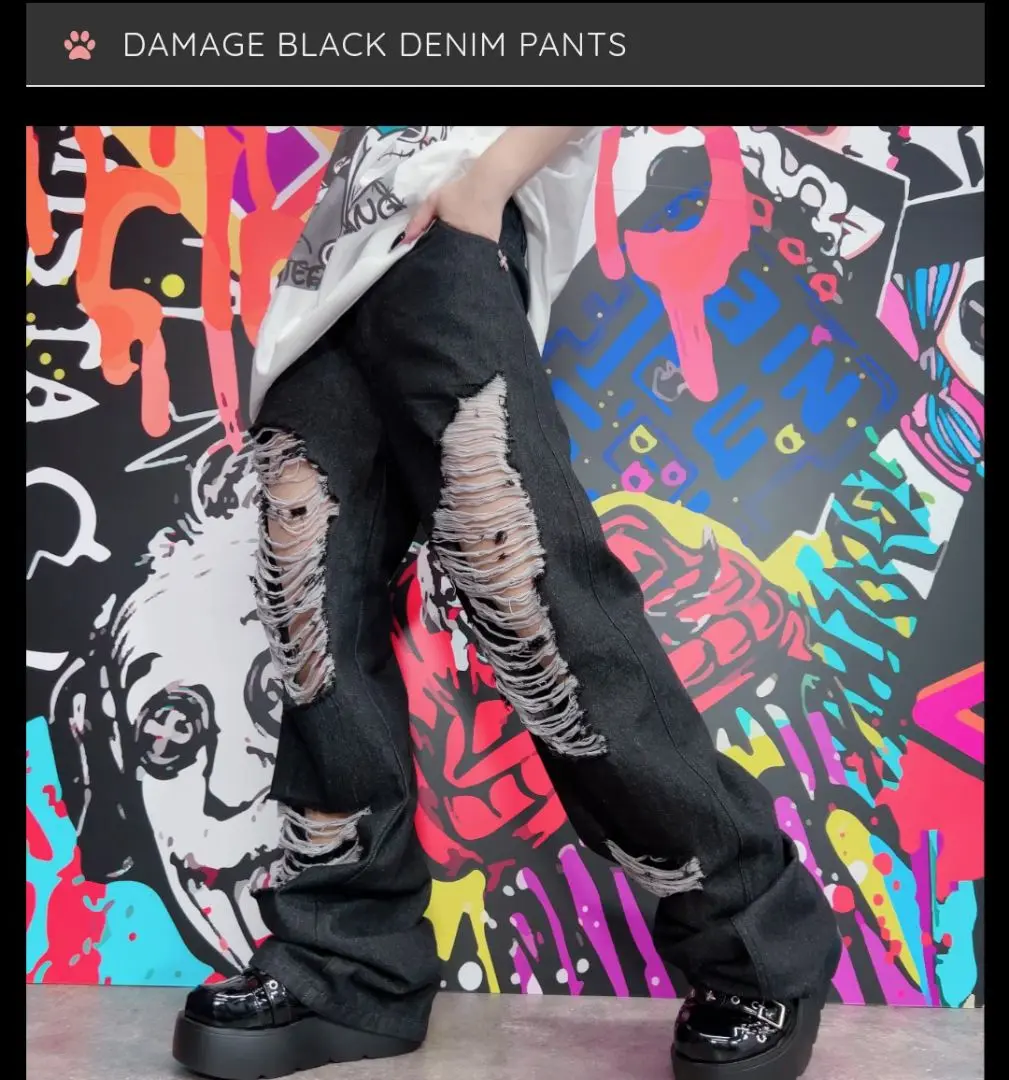 NieR ニーアクロージング STYLISH PANTS【ダメージ加工入り】 高品質4POCKET ZIP ARRANGE STYLISH PANTS【ダメージ加工入り
