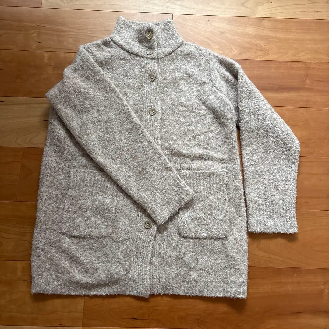 Thumbnail of Beige high-neck knit cardigan