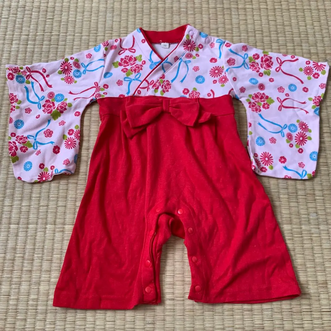 Thumbnail of Red floral baby kimono-style romper 70cm