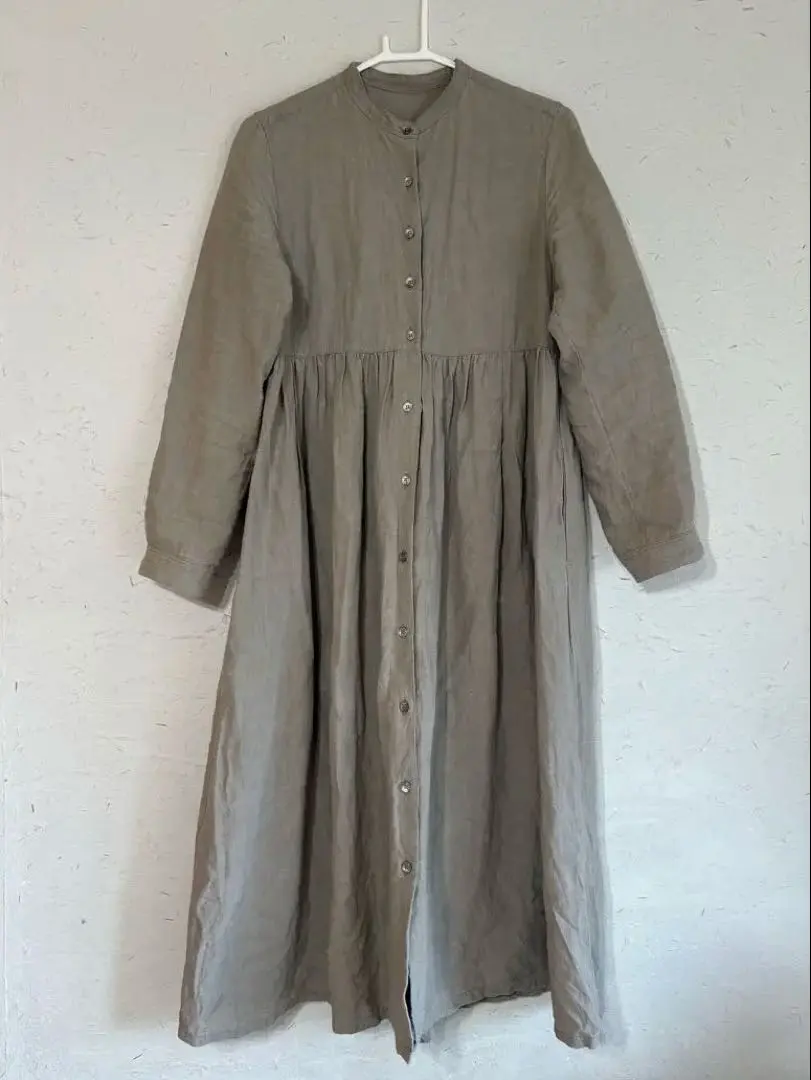 Thumbnail of Linen Band Collar Dress, Front-Opening, nest Robe