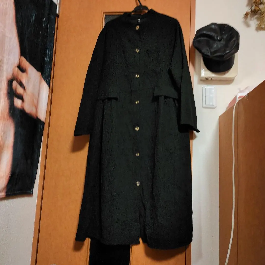 Thumbnail of Long black dress, fine corduroy material