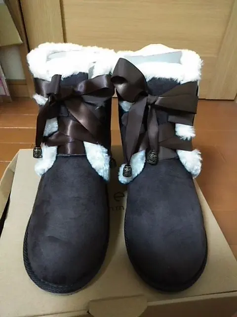 axes femme ムートンブーツ 黒 リボン レース ファー付き 防寒 axes femme ムートンブーツ 黒 リボン レース ファー付き 防寒