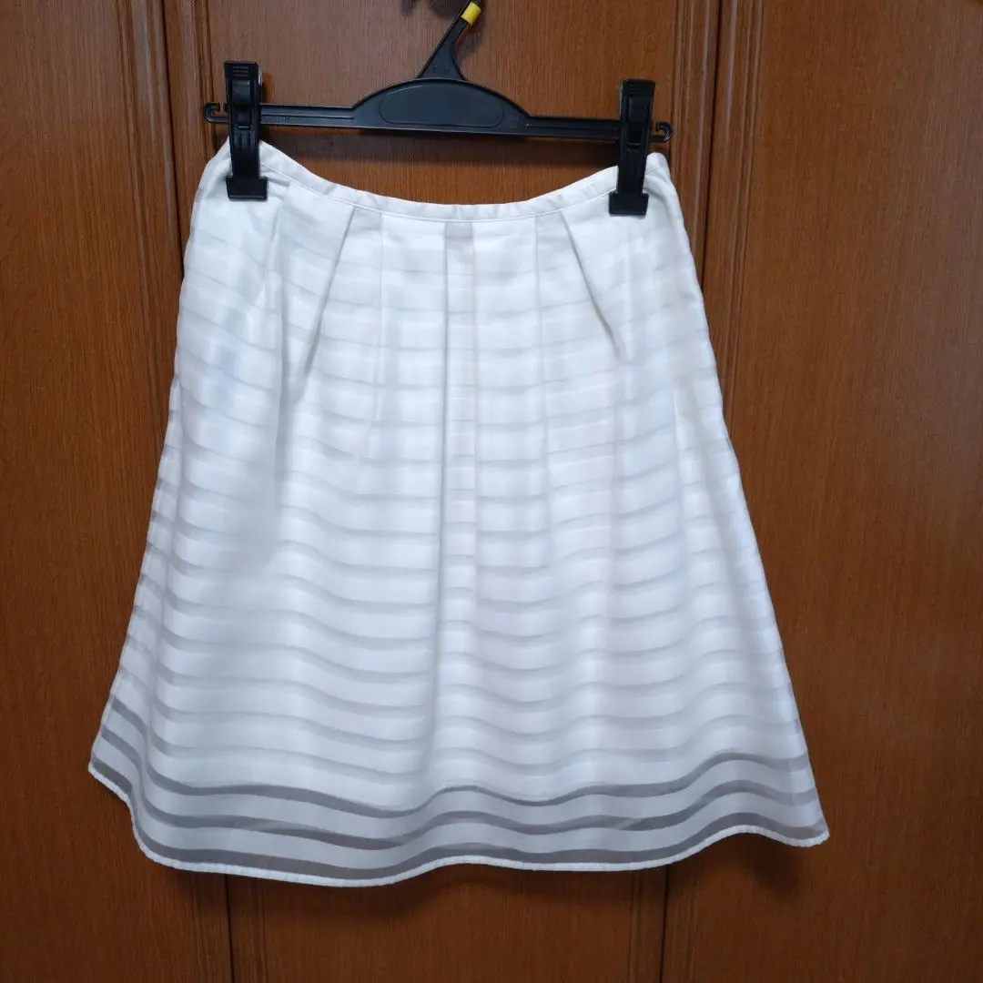 Thumbnail of White Stripe Flare Skirt, Knee Length