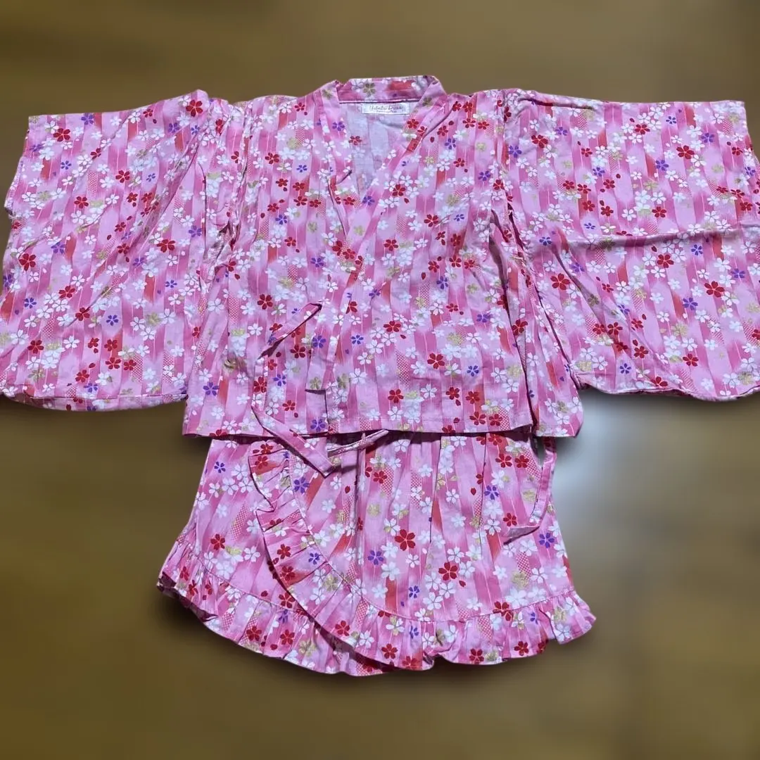 Thumbnail of Kids' Yukata Dress, Pink Floral, Size 120