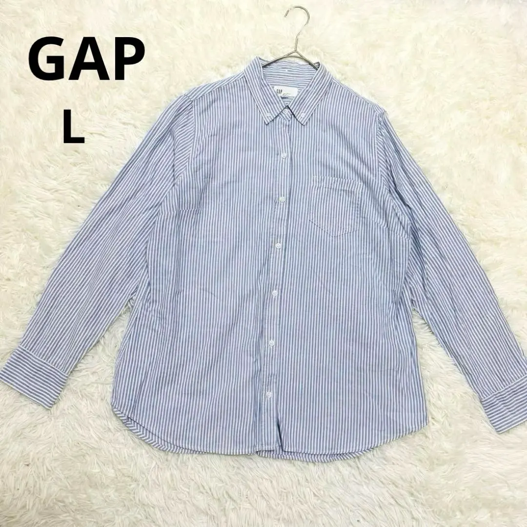 Thumbnail of GAP Long Sleeve Striped Shirt (L) White Blue Big Silhouette Cotton Vintage