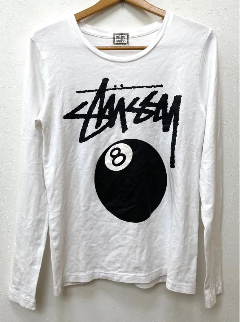希少 STUSSY ぼかし8ボール ホワイト ロンT エアブラシ Y2K