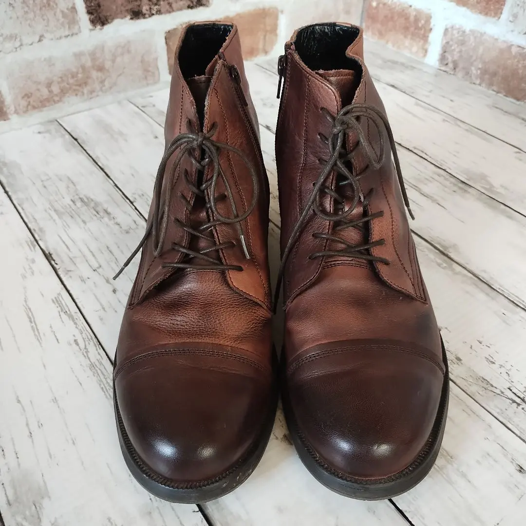 Thumbnail of Whoopie-de-doo Brown Leather High-Cut Boots with Side Zipper