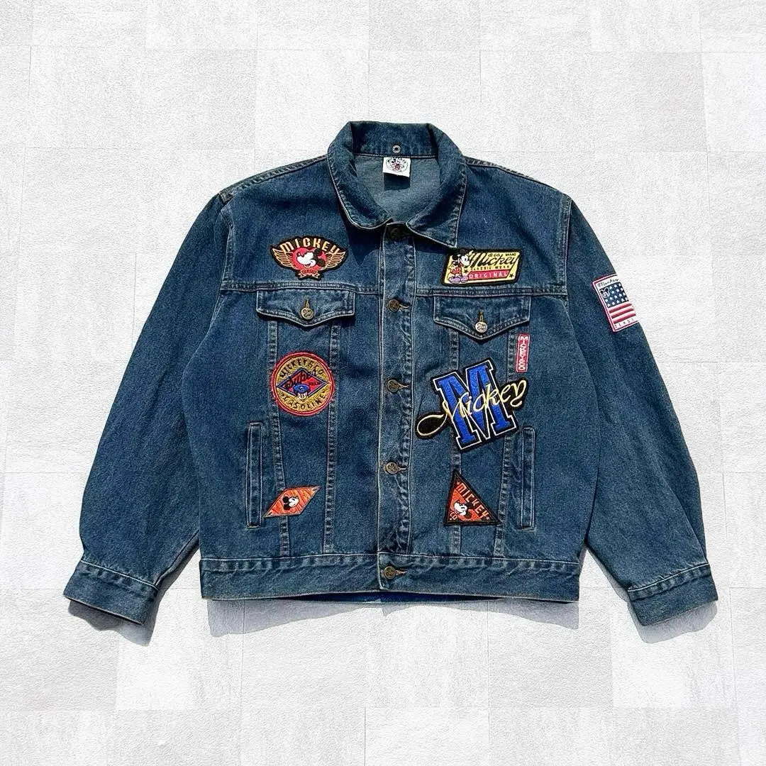 デニムジャケット ディズニー 古着 XL 90s DISNEY Chemical Wash Denim Jacket 薄青 XL ディズニー