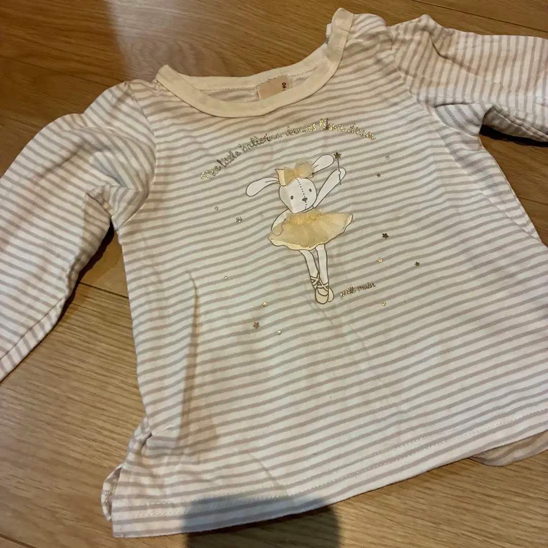 Thumbnail of Petit main rabbit illustration long-sleeved cut-and-sew top, size 90