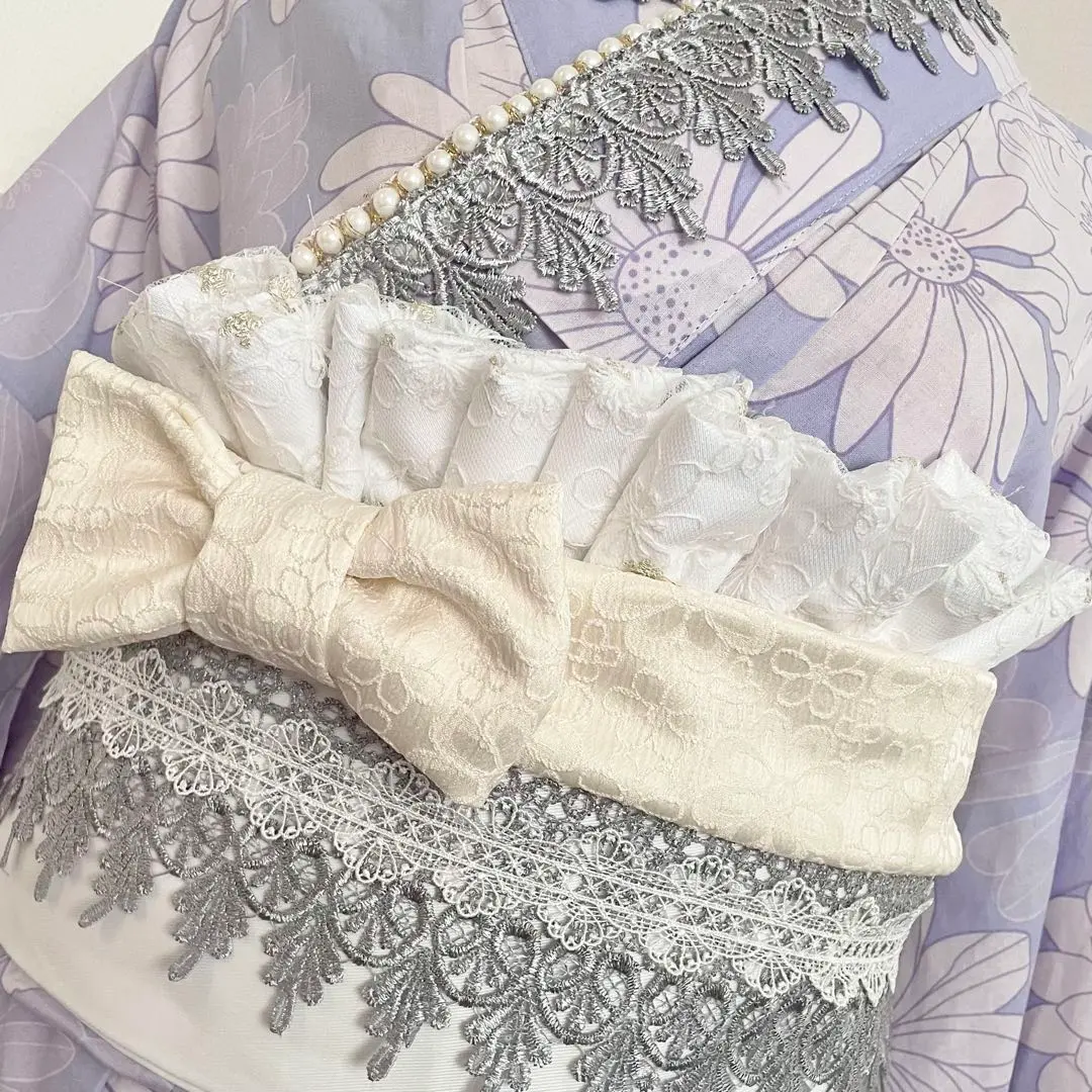 Thumbnail of Furisode for Coming-of-Age Ceremony, Ribbon Obiage, High-Quality Floral Japanese Lace, Graduation Hakama, Yukata Kimono, Obi Decoration, Shichi-Go-San