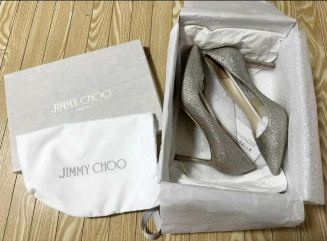 再お値下げ　JIMMY CHOO シルバー グリッターパンプス ロミー85 Champagne Coarse Glitter Fabric Pointy Toe Pump| ROMY 85