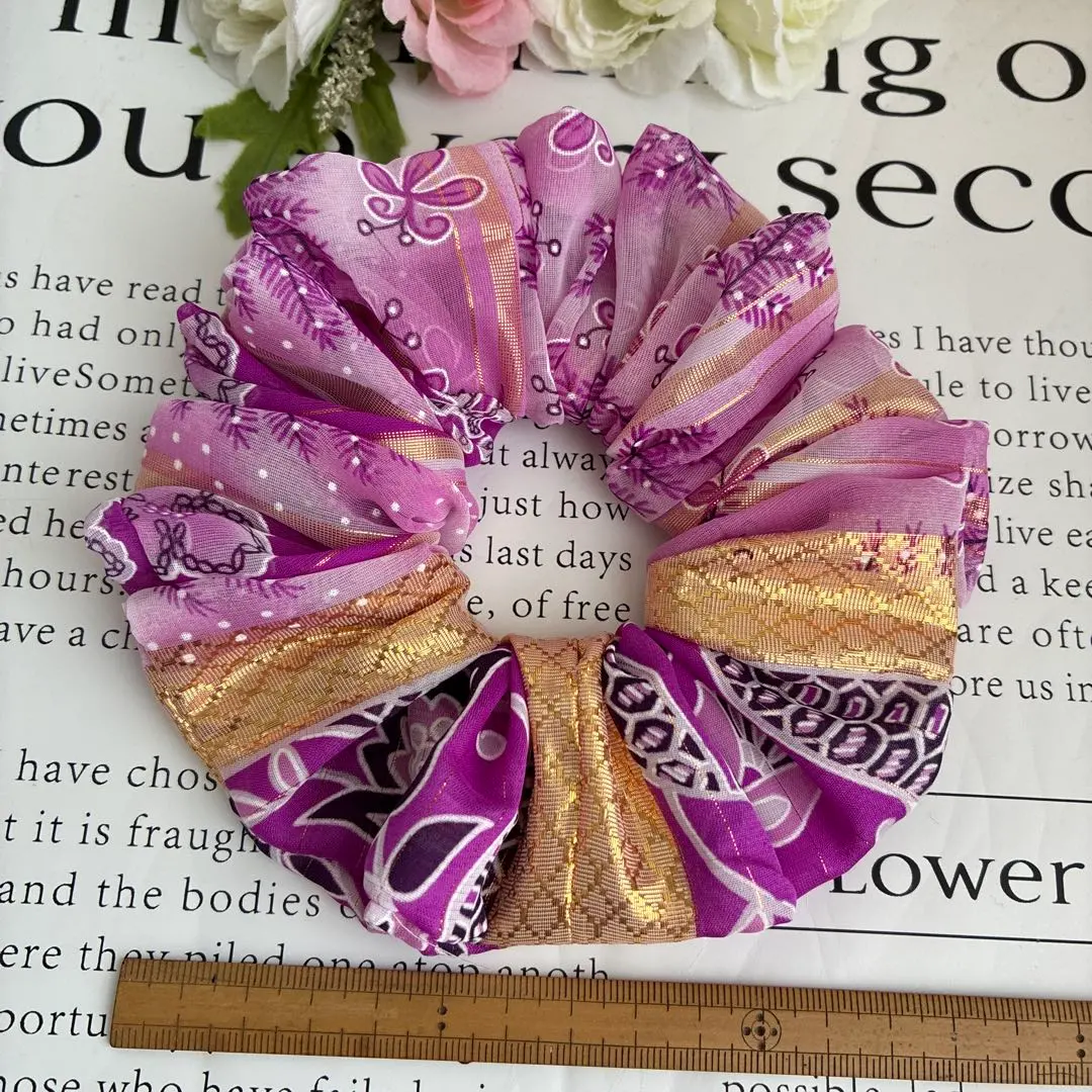 Thumbnail of Handmade scrunchie ☆ Pink purple floral pattern