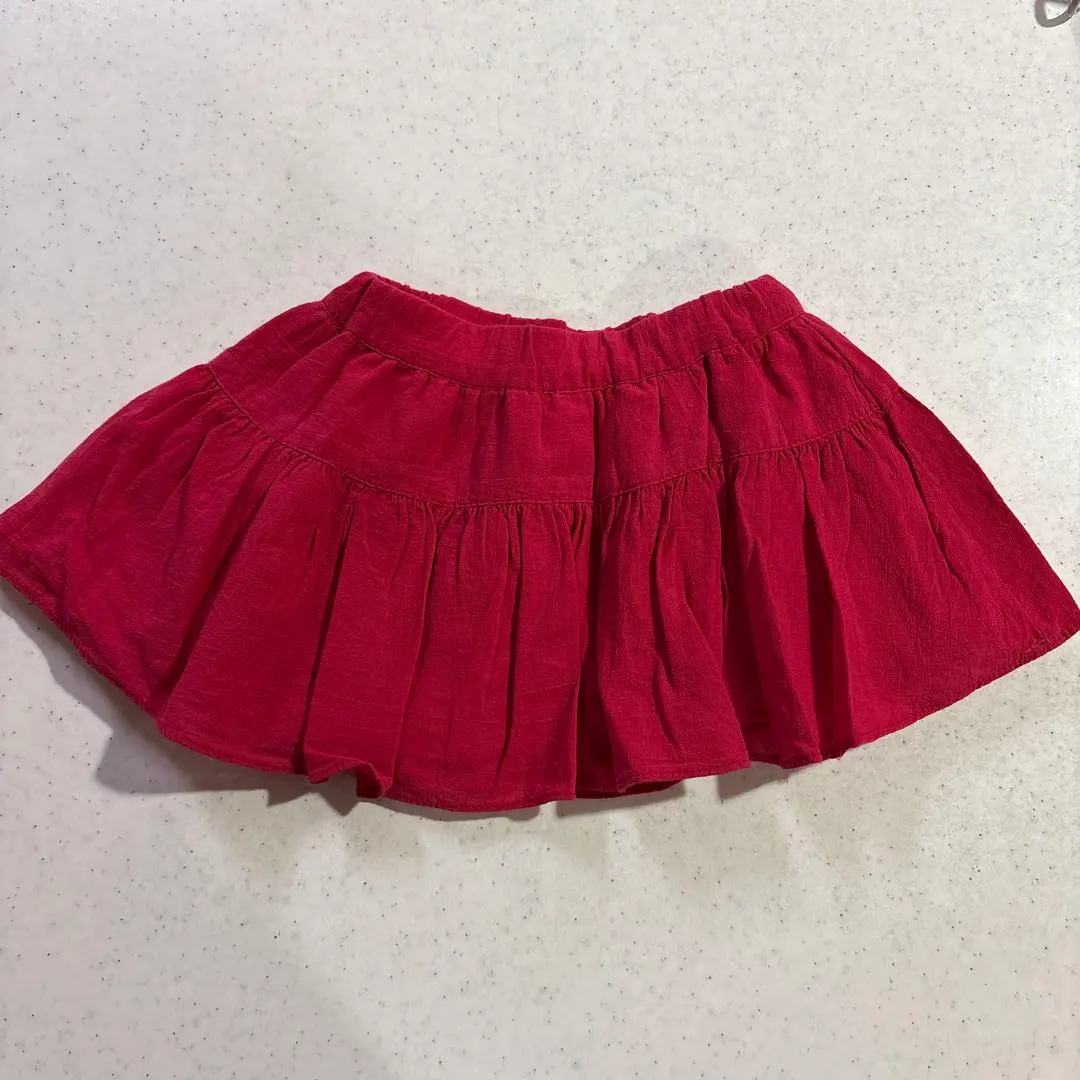 Thumbnail of 100% Cotton 【petit main】Frill Skirt 80 Red Elastic Waistband with Pockets