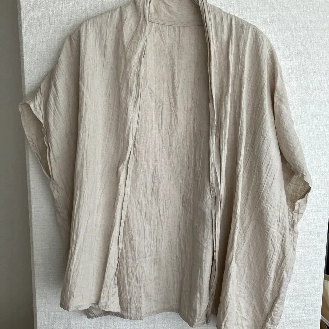 中川政七商店 リネンノーカラージャケット　羽織り　千鳥柄　麻100% 中川政七商店 リネンノーカラージャケット 羽織り 千鳥柄 麻100