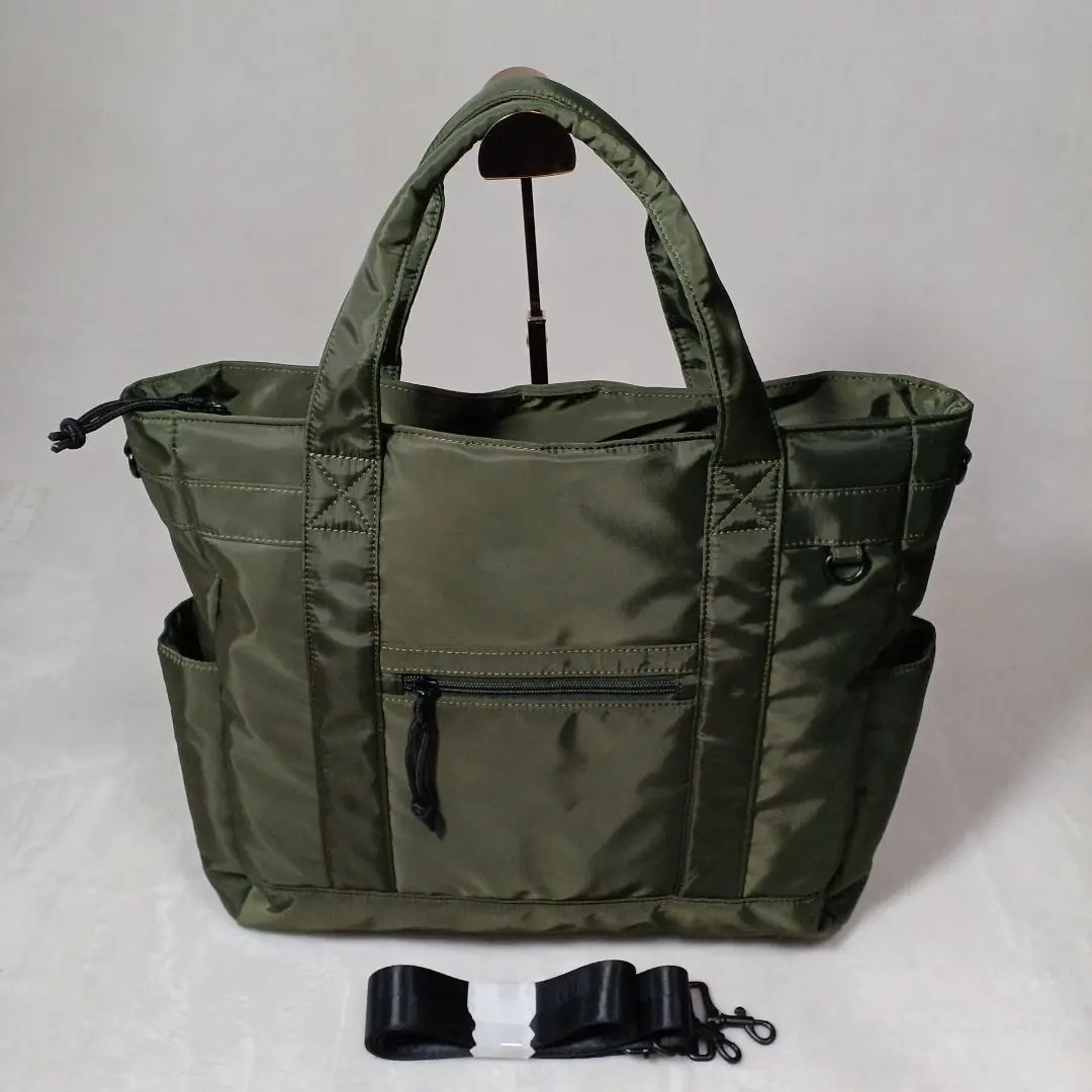 美品 兩用尼龍手提包、肩背包 橄欖綠 的縮圖