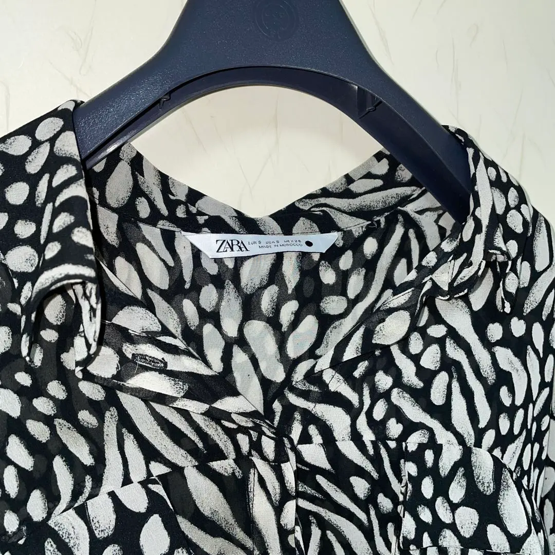 Thumbnail of ZARA Long Sleeve Shirt Black White Pattern All-over Print Chiffon Shirt