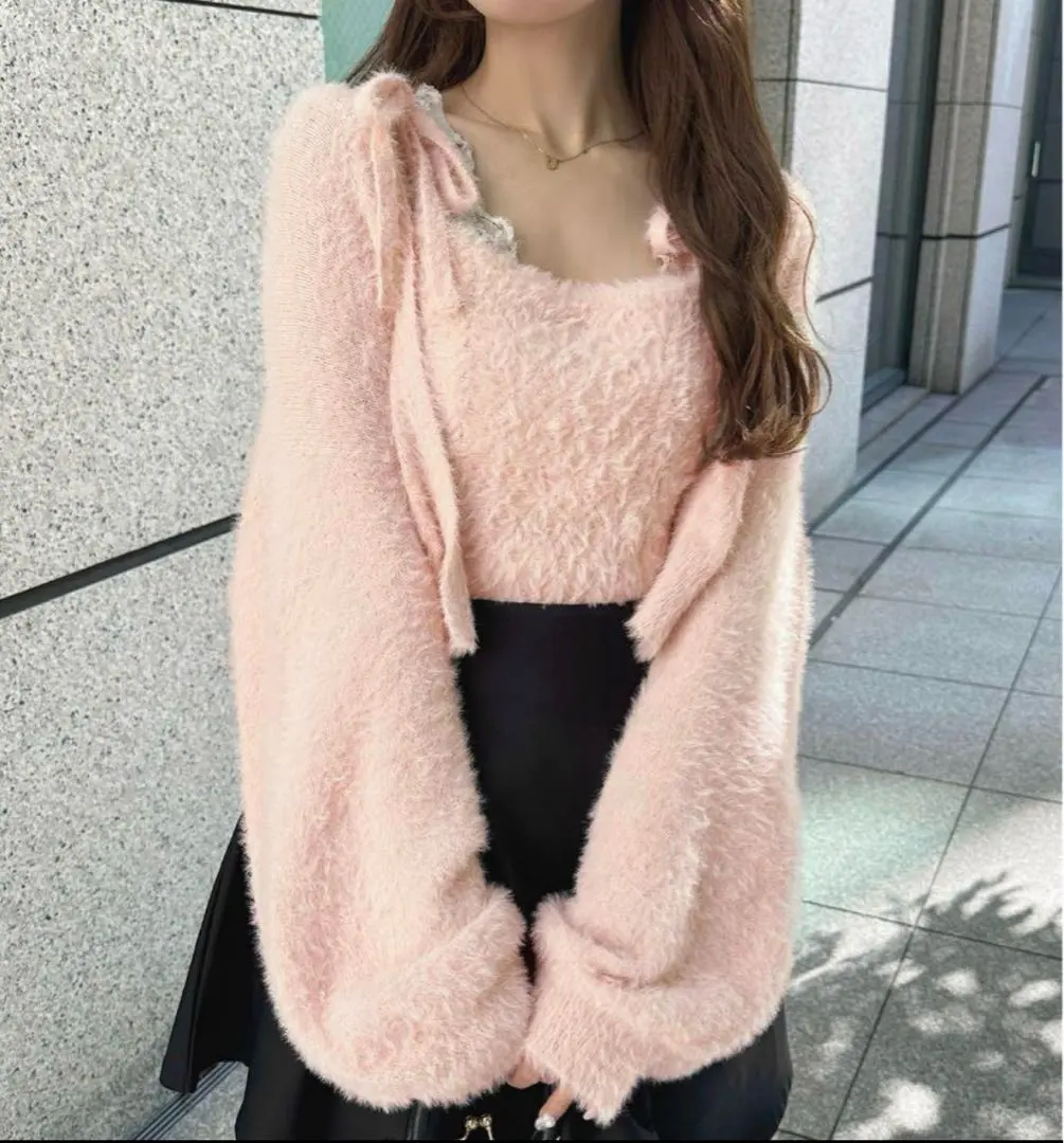 アプレジュール シャギーニットアンサンブル 粉紅色 apres jour 的縮圖