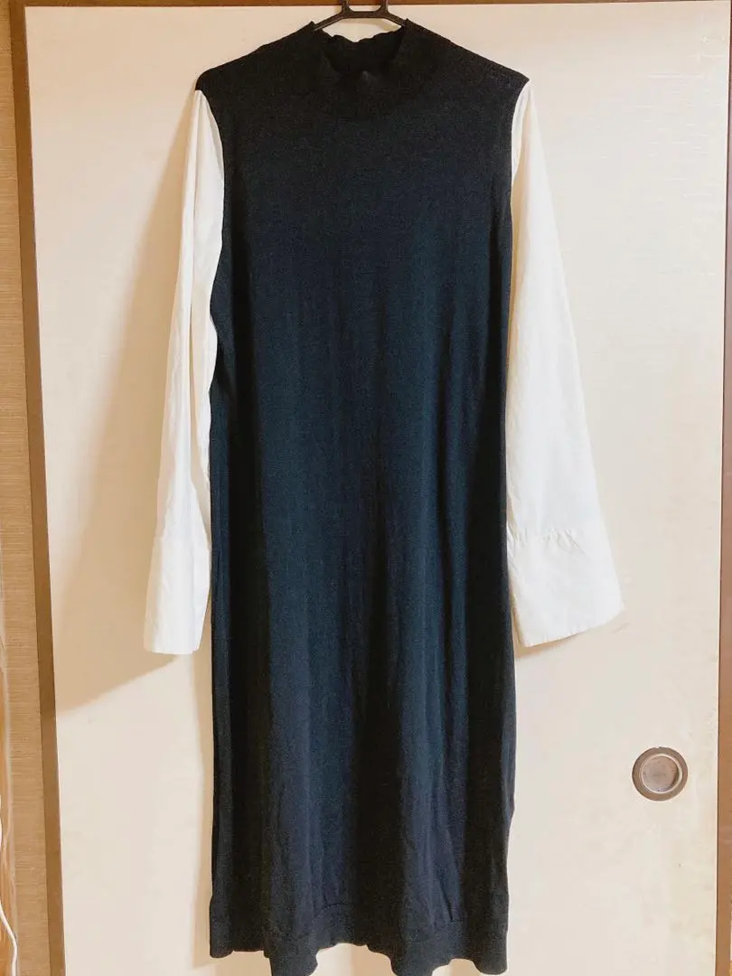 Thumbnail of COS long dress with cute sleeves, black, stretchy material