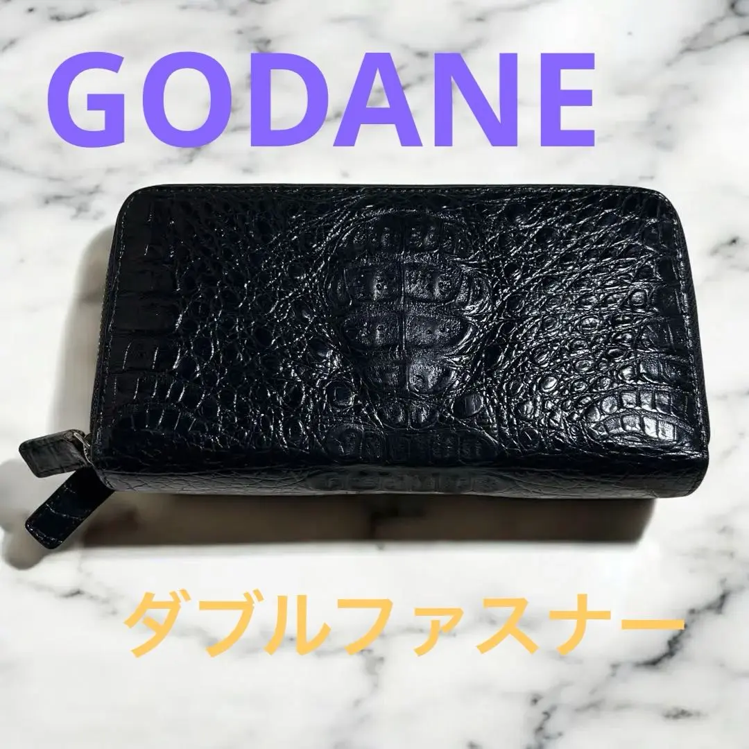 春限定セール☆ゴダンカイマンワニ革 手持ベルト付Wジッパー長