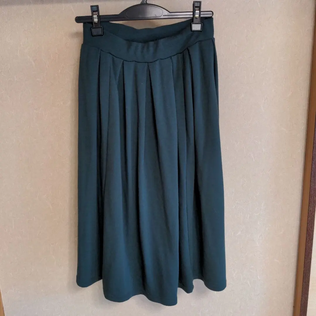 Thumbnail of On Sale! Dark Green Knee-Length Pleated Skirt, Relaxed Free Size