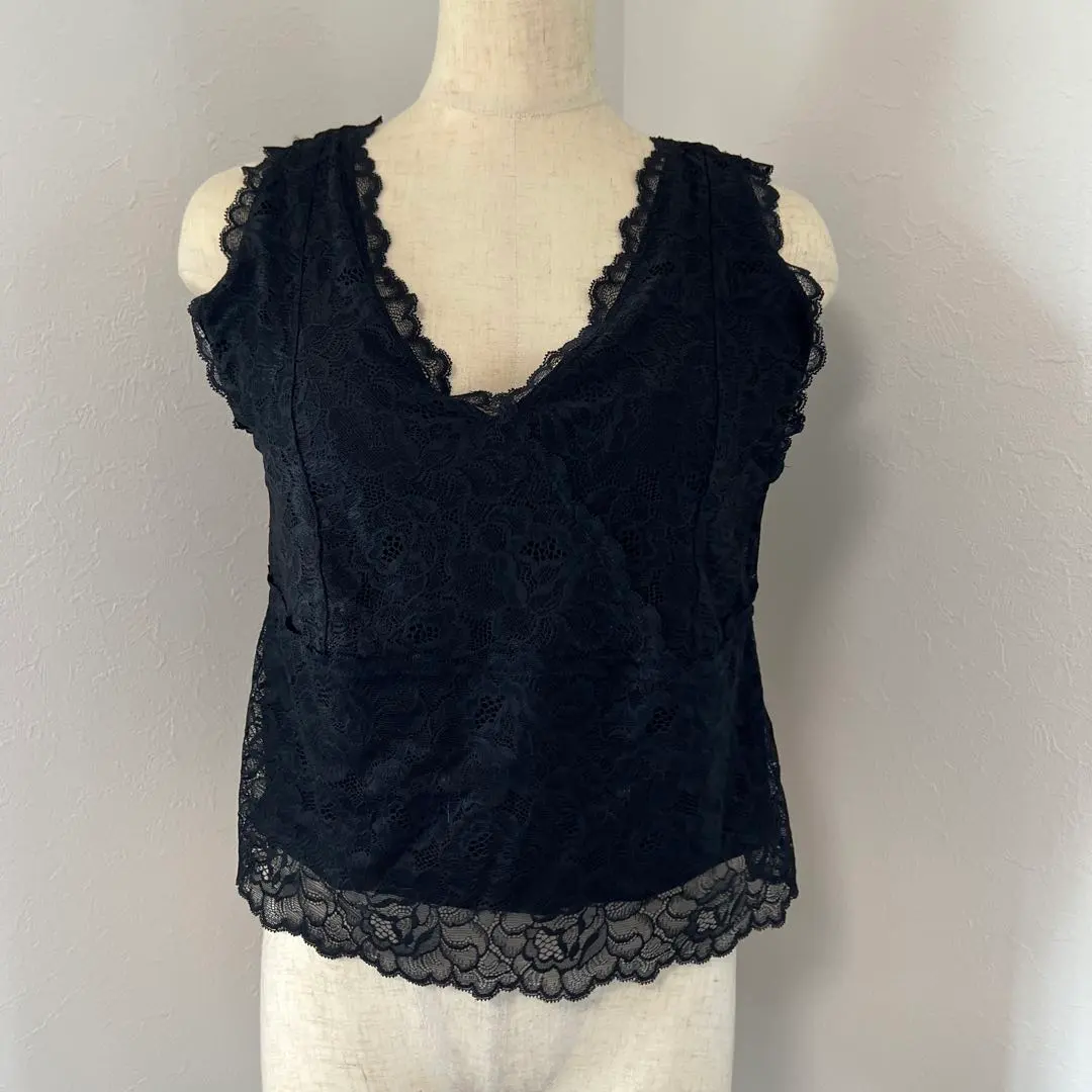 GU（ジーユー）Bra-feel蕾絲吊帶背心 黑色 【XL】 的縮圖