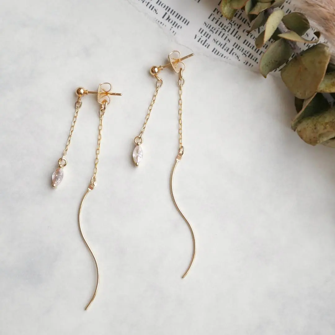 Thumbnail of (No. 207) Zirconia Long Chain Handmade Earrings/Earrings