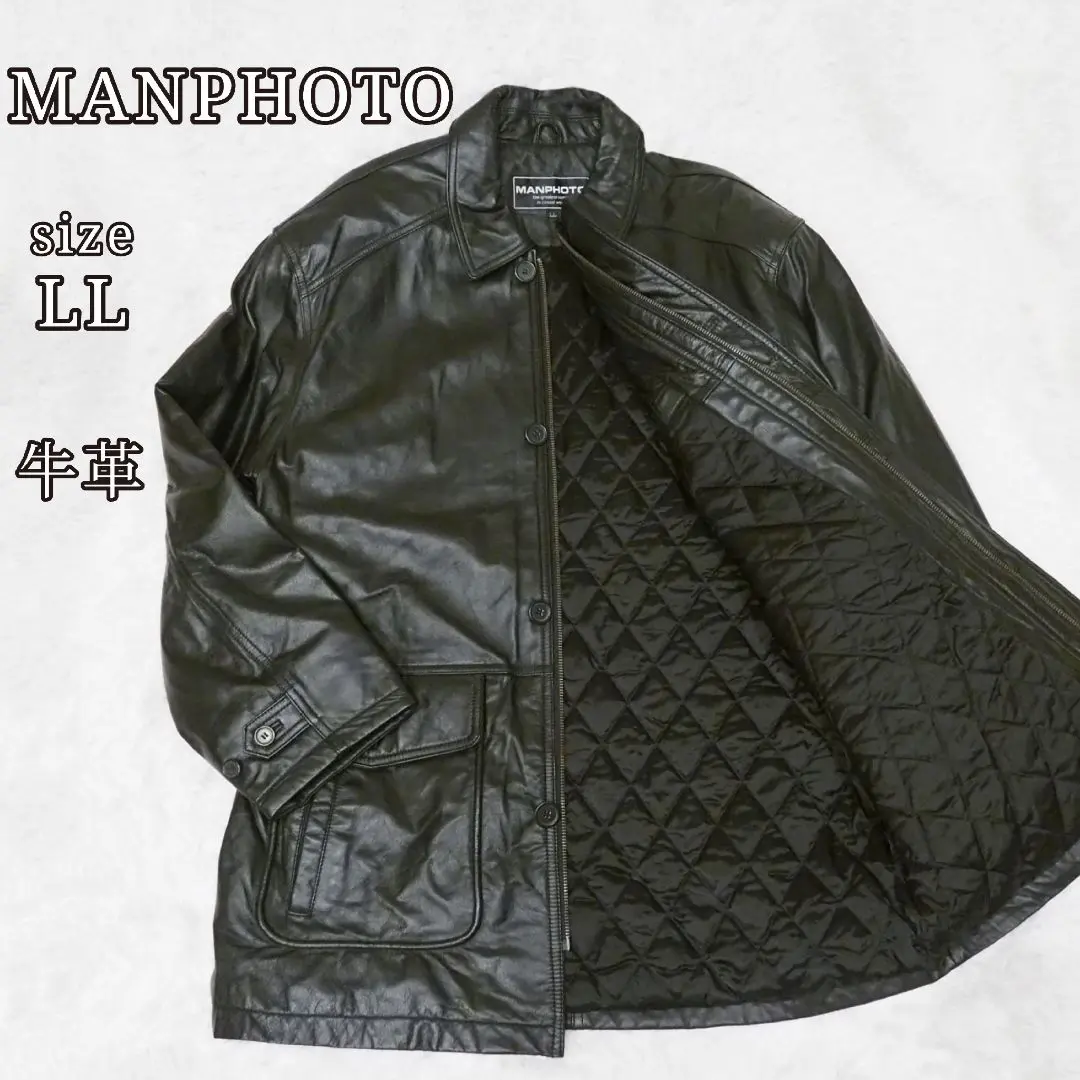 格安 MANPHOTO 黒 レザージャケット ボタンチャック式 大きめXL ジャケット・アウター
